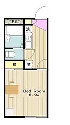 JR横浜線 矢部駅 徒歩16分の賃貸アパート 2階1Kの間取り