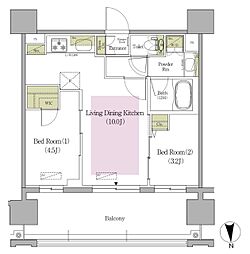 アーバネックス早稲田テラス 12階2LDKの間取り