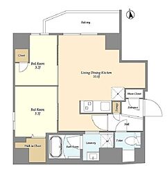 グランカーサ上野松が谷 6階2LDKの間取り