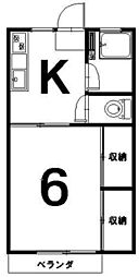 ハイム桃園 1階1Kの間取り