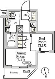 アークマーク南品川 4階1DKの間取り
