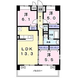 ノースグランパス 4階3LDKの間取り