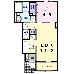 ベル ソレイユ 1階1LDKの間取り