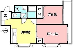 ベルアロー第二コーポ 2DKの間取図画像