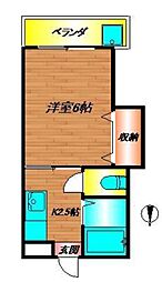 サンピュアーパレス 3階1Kの間取り