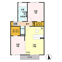 京王相模原線 多摩境駅 徒歩17分の賃貸アパート 1階2LDKの間取り