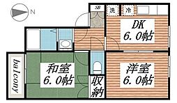 ベルレージュ鹿野 2DKの間取図画像