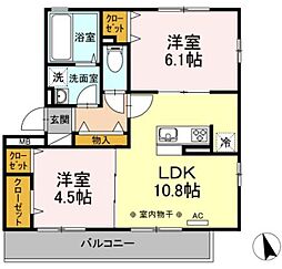 ジェルベーラ湘南 2LDKの間取図画像