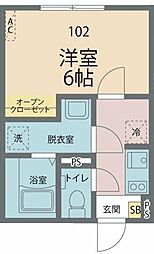 カインドネス八王子散田 1階1Kの間取り