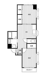 東急東横線 学芸大学駅 徒歩8分の賃貸マンション 5階2LDKの間取り