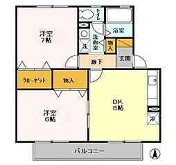 サンハイム1 2DKの間取図画像