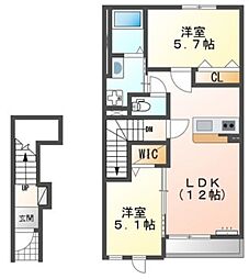 グランツ 2階2LDKの間取り