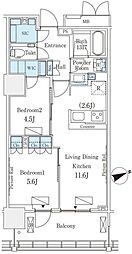 ロイヤルパークス品川 2LDKの間取図画像