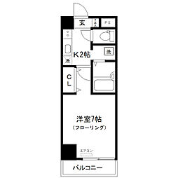 ヤサクビル 1Kの間取図画像
