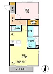 レスポワールB 1階1LDKの間取り