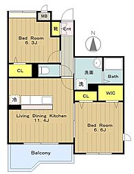 パイン・ヒルズ壱番館 2LDKの間取図画像