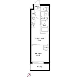 ハーモニーレジデンス東京サウス六郷 2階1DKの間取り