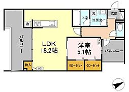 D-residence稲城 2階1LDKの間取り