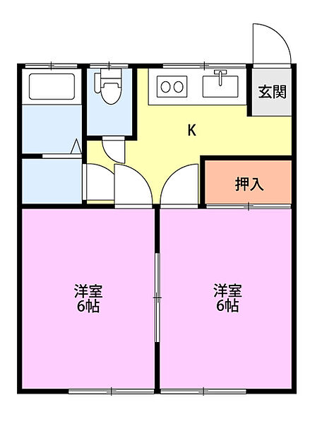 松木ハイム II 102｜新潟県長岡市蓮潟２丁目(賃貸アパート2K・1階・34.67㎡)の写真 その2