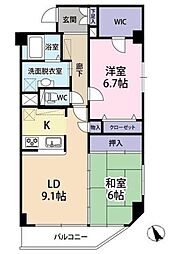 サンコートWAN 2階2LDKの間取り