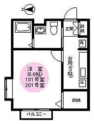プレ・デ・ガール百合丘 1階1Kの間取り