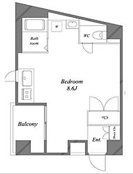 アトリウム25 2階ワンルームの間取り