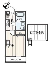 ソリッド屏風浦弐番館 2階1Kの間取り