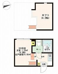 フラワーテラス 1階ワンルームの間取り