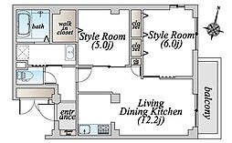 ORTHOSIA・REVE1芝新町 2LDKの間取図画像