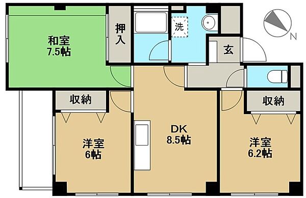 千葉県市川市妙典４丁目(賃貸マンション3DK・5階・64.25㎡)の写真 その2