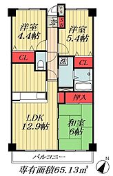 東京メトロ東西線 妙典駅 徒歩3分の賃貸マンション 5階3LDKの間取り