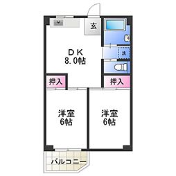 ビレッジハウス泉北栂タワー 2DKの間取図画像