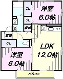 ヒラソル 1階2LDKの間取り