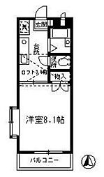アイリス船橋 2階1Kの間取り