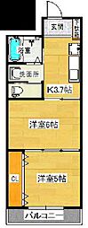 レジデンス響 2Kの間取図画像