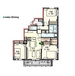 東急大井町線 等々力駅 徒歩16分の賃貸マンション 4階3LDKの間取り