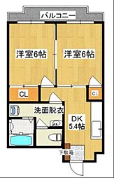 大産板付マンション 2DKの間取図画像
