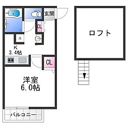 トレオット清水町 1Kの間取図画像