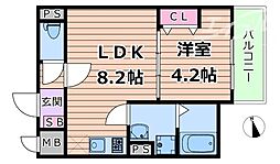 茨木市下穂積2丁目アパート 1LDKの間取図画像