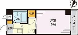 グリーンハイム広瀬 4階ワンルームの間取り