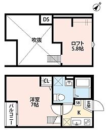 フレシア 1Kの間取図画像