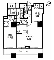 ザ・パークハウス西新宿タワー60 2LDKの間取図画像