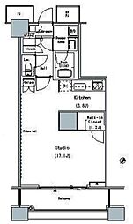 ザ・東京タワーズミッドタワー 18階1Kの間取り