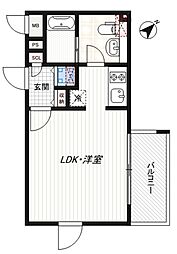 アレーロ北参道 3階ワンルームの間取り