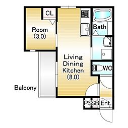 山陽電鉄本線 西新町駅 徒歩2分の賃貸アパート 1階1LDKの間取り