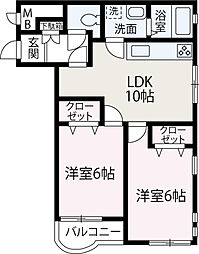スカイプラザ久保中 2LDKの間取図画像