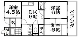 グランヴィラ香里 3DKの間取図画像