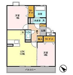 サニーリヴ B 2階2LDKの間取り