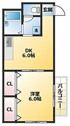 ハウゼ井上 3階1DKの間取り