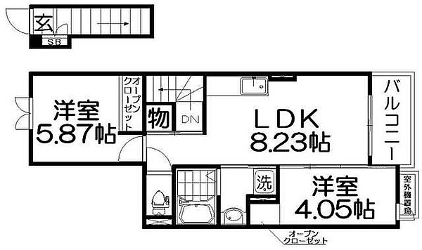 シャンドフルールIII番館 ｜大阪府寝屋川市池田１丁目(賃貸アパート2DK・2階・40.42㎡)の写真 その2